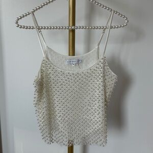 Endless Rose White Pearl-Embellished Mesh Cami – XS